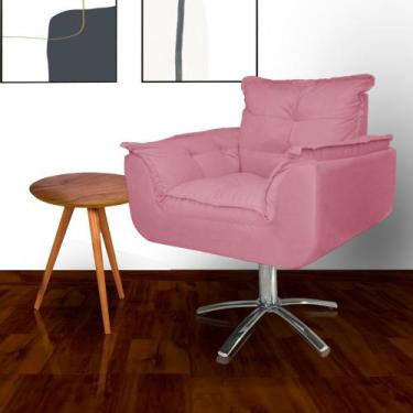 Imagem de Poltrona Sala de Estar Base Giratória de Metal Opala Suede Rosa Barbie