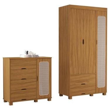 Imagem de Guarda Roupa Solteiro 3 Portas Comoda 4 Gavetas MDF Clara Decmade