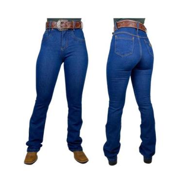 Imagem de Calça Jeans Feminina Flare Rodeio Country Cintura Alta Lycra, Azul, Es