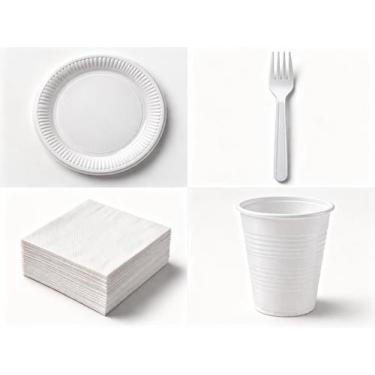 Imagem de Kit Festa Descartável 300 Itens Copos,Pratos, Garfos e Papel - ARV