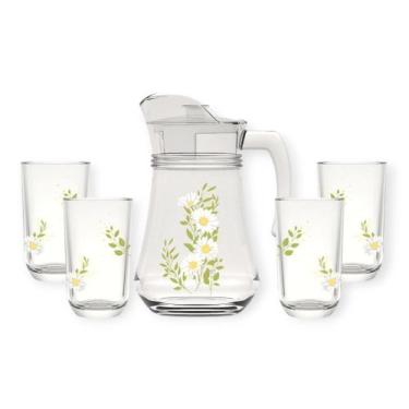 Imagem de Jarra de vidro margarida 1,35l com tampa de acrílico e 4 copos 265ml h