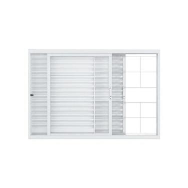 Imagem de Janela Veneziana Vitralfer - 150x100 3 Folhas / 1 Fixa C/grade Branca