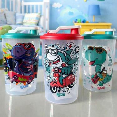 Imagem de Kit 2 Copos Infantil Menina Menino Estampado Com Tampa Bico Nao Pinga 