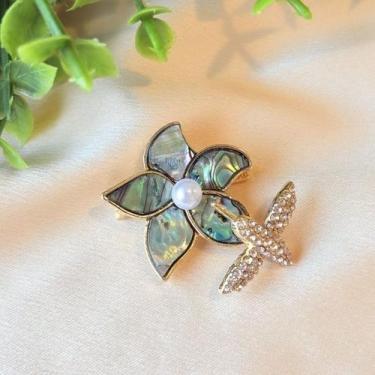 Imagem de Broche Flor com Madrepérola Abalone e Strass - Pistache Acessórios