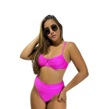 Imagem de Biquíni Hot Pant e Meia Taça Com Aro e Bojo Canelado Preto - MF FASHIO
