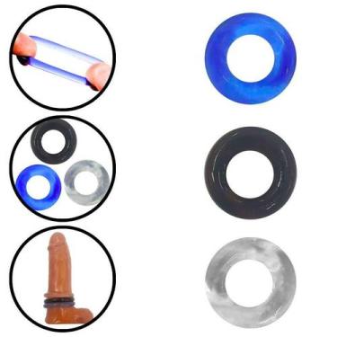 Imagem de Kit com 3 Anéis Penianos em Silicone Coloridos com 3,7 cm