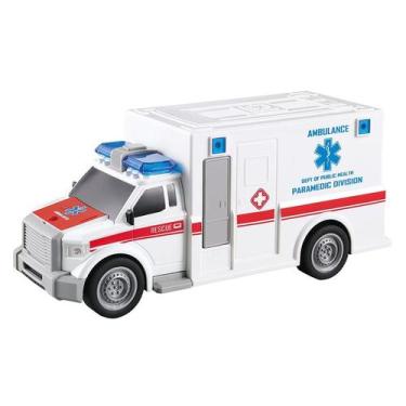 Imagem de Carro Ambulância c/ Fricção Luz e Som 1:20 - Cores Sortidas - DM Toys 