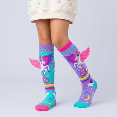 Imagem de Meia Divertida Maluca 3D Infantil Cano Alto Personagens - ZUUM, Roxo, 