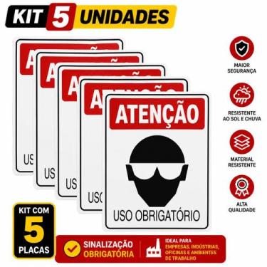 Imagem de KIT 5 Placa OBRIGATORIO USO OCULOS SEGURANÇA EPI INDUSTRIA - ASELETRO