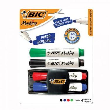 Imagem de Kit apagador e pincel para quadro branco com 4 cores - Bic