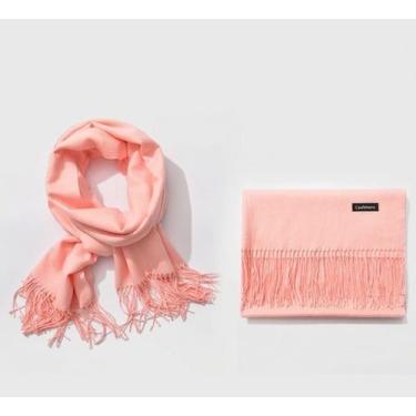 Imagem de Cachecol Lenço Xale Hijab Echarpe Manta Pashmina Unissex Cor:SalmãoTam