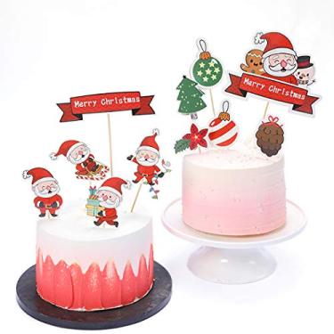Imagem de Topos de cupcake de Natal, Outgeek 11 peças Topo de bolo de Natal Desenho de Papai Noel Cupcake Topper para festa de aniversário