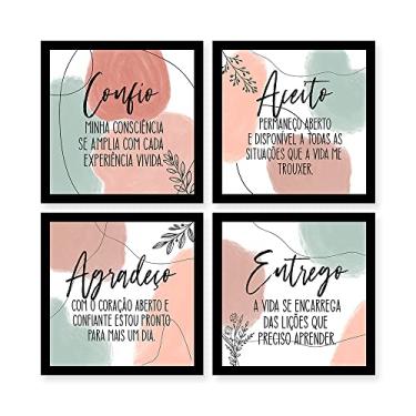 Imagem de Kit 4 Quadros Decorativos 35x35 cm com MOLDURA Agradeço Aceito Confio Entrego Orgânico Moderno