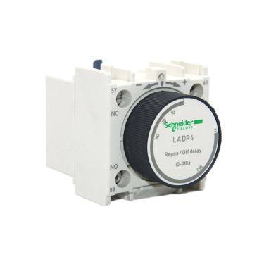 Imagem de Bloco de Contato Auxiliar Temporizado Repouso 1NA+1NF Ajuste 10-180s Cód. LADR4 – Schneider