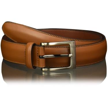Imagem de Perry Ellis Cinto de couro masculino Timothy com bordas costuradas, fivela de pino prateado, 3,8 cm de largura (disponível em tamanhos grandes e altos), Timothy Cognac, 34