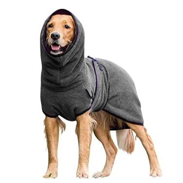 Imagem de Foern Moletons com capuz para cães, roupas com fecho de pressão quente de poliéster outono inverno em ambientes externos ao ar livre, roupas para animais de estimação para cães de médio e grande, cinza, GG: 55 cm/21,7 pol