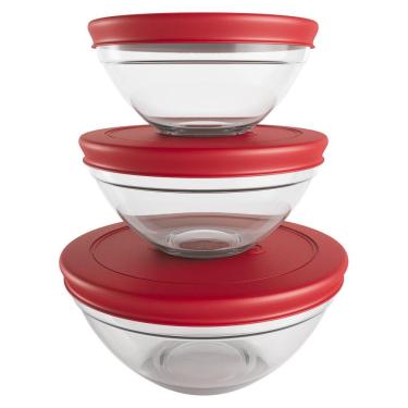 Imagem de Cj. de Potes de Vidro Com Tampa Vermelho (3 Peças)