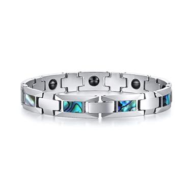 Imagem de Pulseiras magnéticas de tungstênio com concha de abalone natural para homens à prova d'água energia saudável