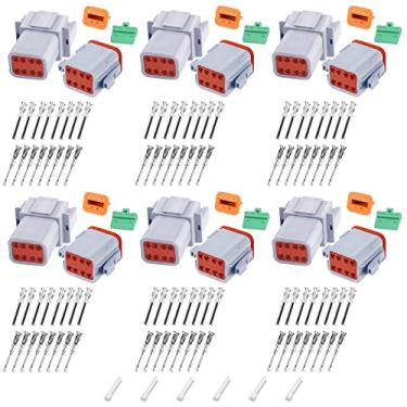 Imagem de Conectores Deutsch DT cinza de 8 pinos 6 conjuntos, conector de fio elétrico à prova d'água com contatos sólidos e plugue de vedação para caminhões, veículos off-road, construção, agricultura, fuzileiros navais, motocicletas
