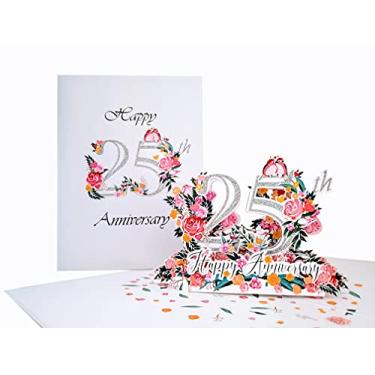 Imagem de iGifts And Cards Cartão pop-up 3D Happy 25th Milestone Anniversary - Almas gêmeas, Celebração, Casamento, Estar Juntos, Amor e Felicidade, Prata, Lovebirds, Parabéns, Romântico