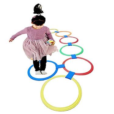 Imagem de Hopscotch Game Kids anel toss jogos salto anel de amarelinha brinquedos, 10 anéis plásticos multi-coloridos e 10 conectores, individual ou grupo saltando jogo conjunto