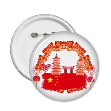 Imagem de China Red National Flag Tower Lanttern Pins Badge Button Emblem Acessório Decoração 5pcs