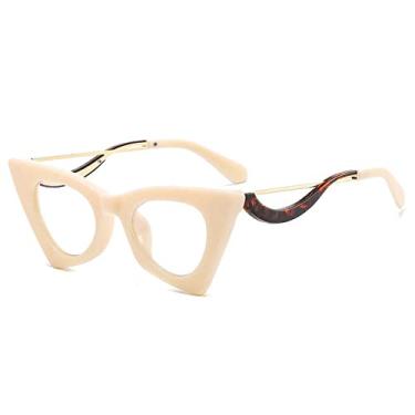 Imagem de Óculos de sol femininos de olho de gato exclusivos da moda óculos de sol coloridos retrô tons uv400 masculino cor doce armação de óculos de tendência, bege claro, tamanho único