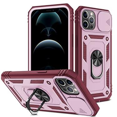 Imagem de Capa de celular Caixa compatível com iPhone 6Plus/7Plus/8plus com lente Protectionl Body Hard Slim 3 em 1 Caso de proteção, com caixa de giro magnético (Color : Dark red+gray pink)
