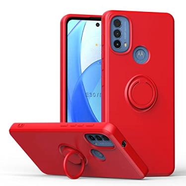 Imagem de Hee Hee Smile Capa de celular adequada para Moto One Fusion com suporte de fivela de anel, capa traseira de silicone antiestilhaçamento vermelha