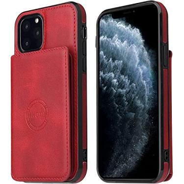 Imagem de HAZELS Capa carteira para iPhone 13,13 Mini, 13 Pro, 13 Pro Max, capa protetora magnética de couro PU com bloqueio de RFID slot para cartão de crédito suporte de visualização TPU à prova de choque (Cor: Vermelho, Tamanho: 13pro