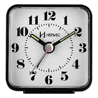 Imagem de Despertador Quadrado Preto Herweg Analógico A Pilha Pequeno 2504-34
