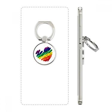 Imagem de Anel de suporte universal para celular em formato de coração LGBT Rainbow