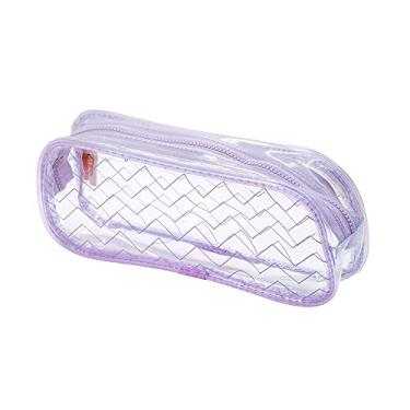 Imagem de Estojo PVC Transparente 1 Zíper Chevron Lilás, BRW