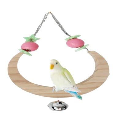 Imagem de Brinquedo de balanço de pássaro poleiro gaiola de papagaio rede balanço de madeira em forma de lua suporte suporte de pássaro mastigar mordidas rasgar escalada com corrente de suspensão de aço inoxidável (A, grande)