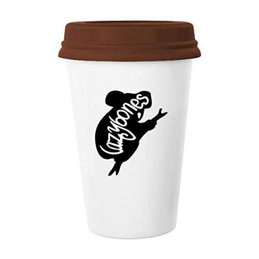 Imagem de Caneca de cerâmica preta com desenho de bicho-preguiça natural caneca de café copo de cerâmica
