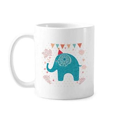 Imagem de Chapéu vermelho elefante bandeira azul caneca colorida cerâmica café porcelana copo talheres