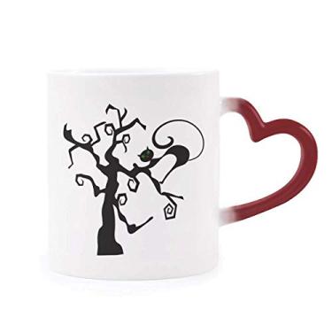 Imagem de Árvore de gato Halloween Hallowmas laranja sensível ao calor Caneca vermelha muda de cor