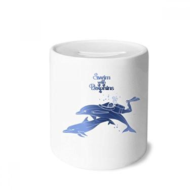 Imagem de DIYthinker Caixa de cerâmica para nadar, com golfinhos, porta-moedas, presente de cofrinho