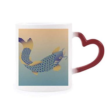 Imagem de Caneca de Pintura Cultura de Peixe Azul Sensível ao Calor Caneca Vermelha Mudança de Cor