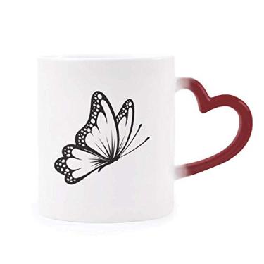 Imagem de Caneca simples vintage borboleta preta sensível ao calor Caneca vermelha muda de cor