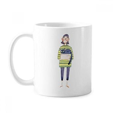 Imagem de Miaoji Pintura Gato Meganekko Menina Caneca Cerâmica Café Porcelana Copo Mesa