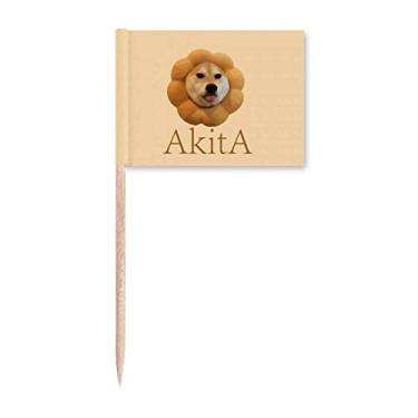 Imagem de Almofada de cachorro Akita para pescoço, palito, bandeiras, marcador, decoração de festa
