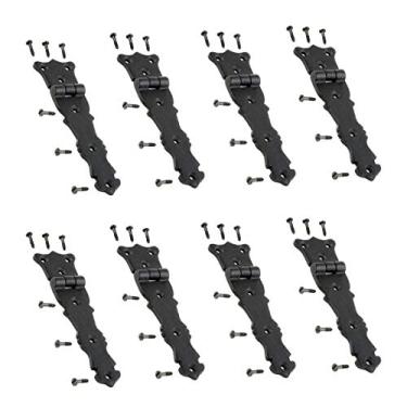 Imagem de Renovators Supply Manufacturing Dobradiça de porta de galpão 14 cm de ferro forjado preto antigo estilo flor de lis decorativo montagem embutida dobradiça de galpão de porta de celeiro de ferro fundido com ferragens pacote de 8