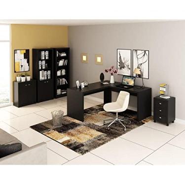 Imagem de Conjunto Home Office 5 peças com 1 Mesa, 1 Armário, 1 Gaveteiro, 1 Estante e 1 Balcão Tecno Mobili Preto