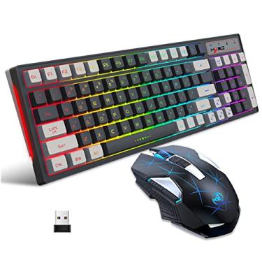 Imagem de Moniss L99 2.4G Sem Fio Recarregável Teclado Mouse Combo 96 Teclas RGB Membrana Teclado Colorido Retroiluminação Conjunto de Mouse para Jogos