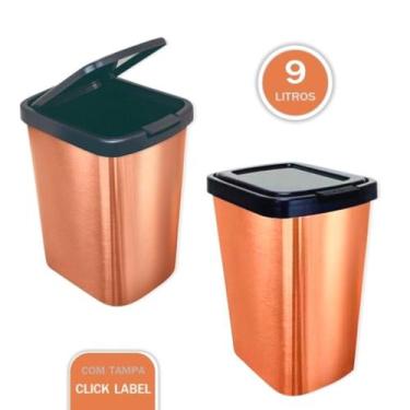 Imagem de Lixeira Cesto Lixo 9 Litro C/Tampa Click Label Dourado - Arqplast