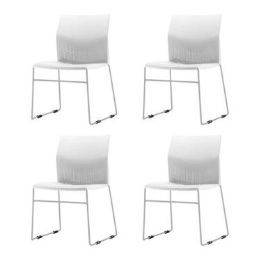 Imagem de Kit 4 Cadeiras Connect Assento Branco Base Fixa Cinza - 57592 - Sun Ho