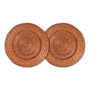 Imagem de Kit 2 Unidades Sousplat Redondo Marrom Rattan 32Cm Rafimex