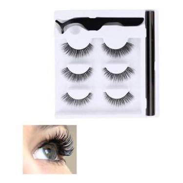 Imagem de Kit 3 Cilios Postiços Magneticos Com Delineador E Pinça