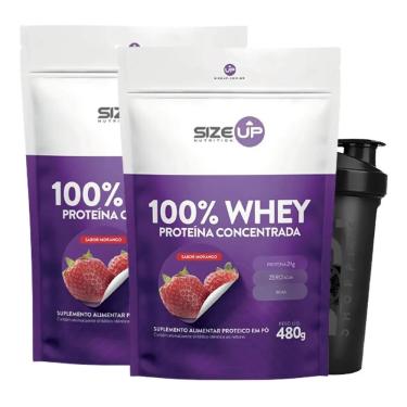 Imagem de Kit 2X whey protein 100% 1.05 lb + shaker - size up (morango)
